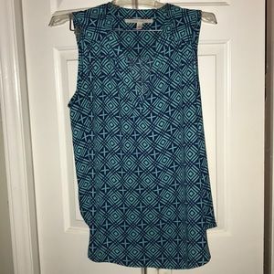 Teal and navy sleeveless blouse